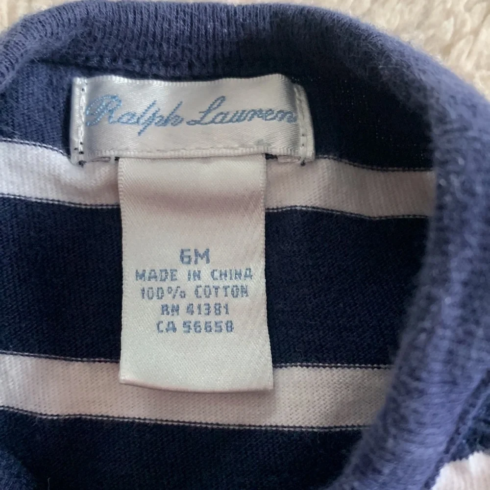 Ralph Lauren 6M Navy Blue & White Stripe Romper EUC Coverall